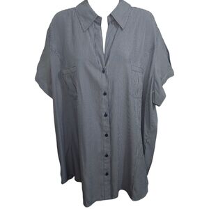 NWT Dressbarn Striped Collared V-Neck Button Down Short Sleeve Top